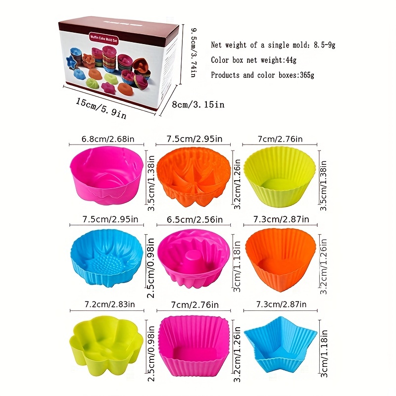 40pcs Silicone Cupcake Baking Cups Set Silicone Baking Cups for Baking, Including 8 Shapes Silicone Muffin Cups Cupcake Molds (Round, Square, Star