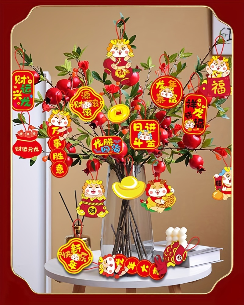 Whaline 36 Pieces Chinese New Year Decorations Chinese Knot Pendant Red Hanging Ornaments,Lucky Fu Pendants for New Year Home Office Car Trees