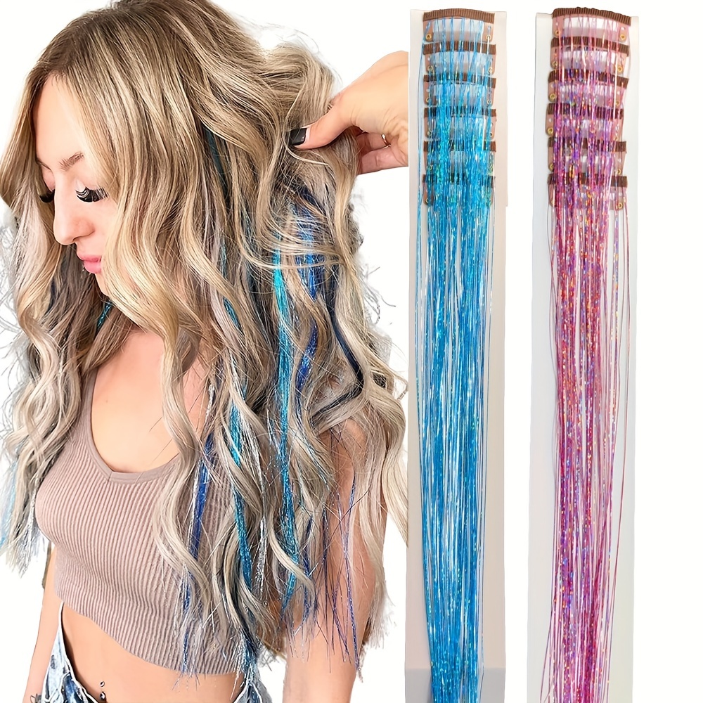 US Straight Holographic Glitter Tinsel Hair Extensions Sparkle Highlight  Dazzles