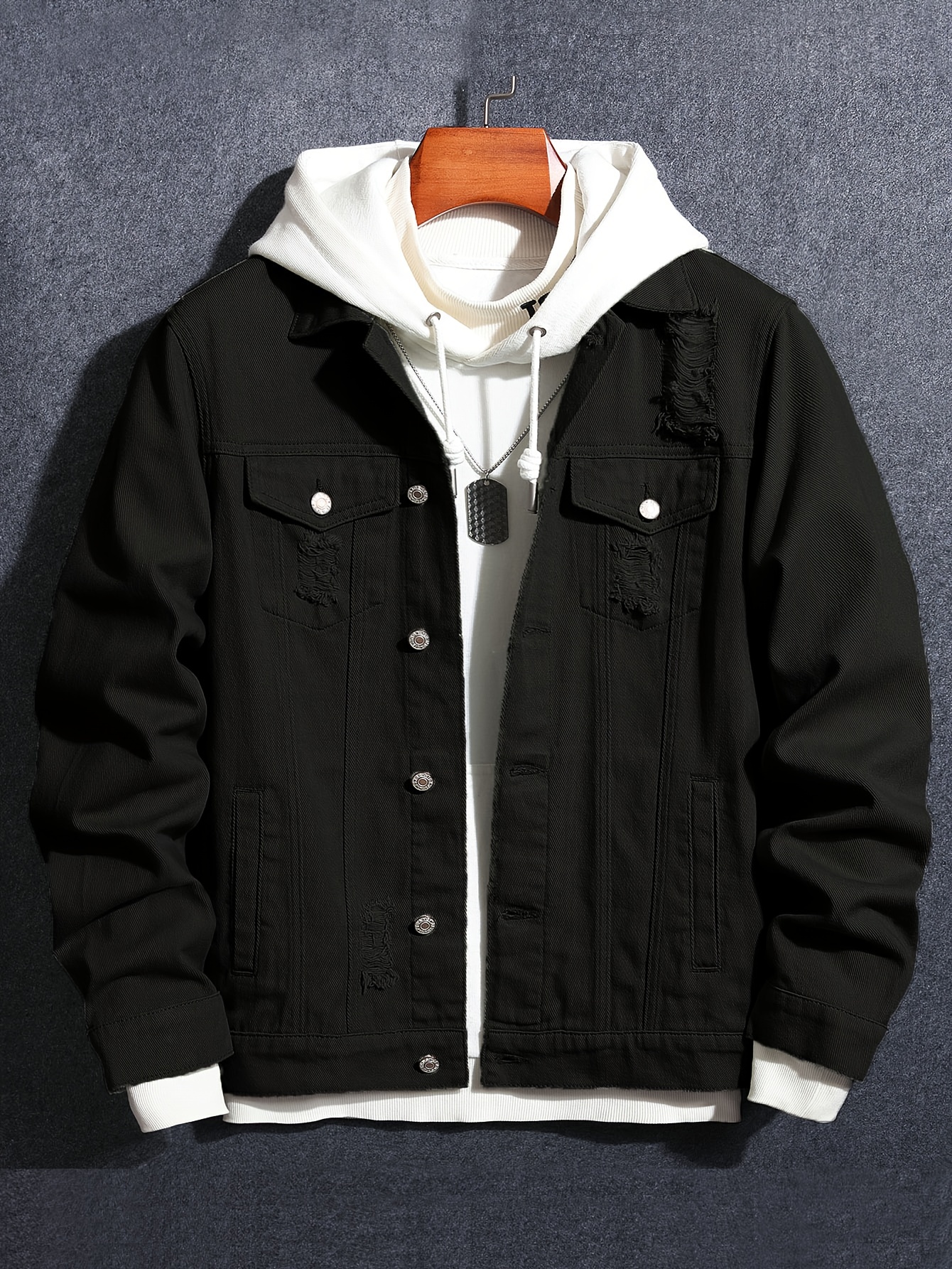 Men's Chic Denim Jacket Street Style Button Up Cotton Jacket - Temu