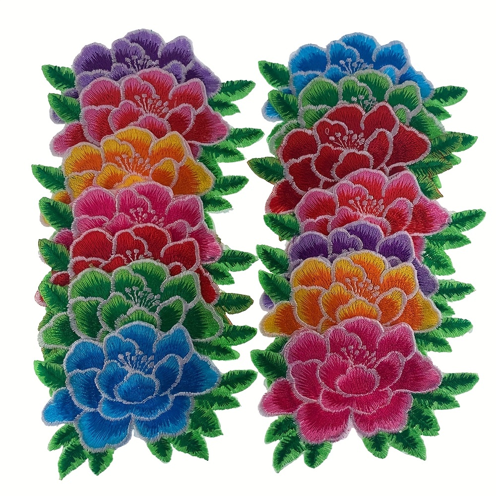 

7pcs Mixed Peony Flower Embroidery Patches For Women's Clothing Iron On Patch Diy Sewing Fabric Apparel Accessories