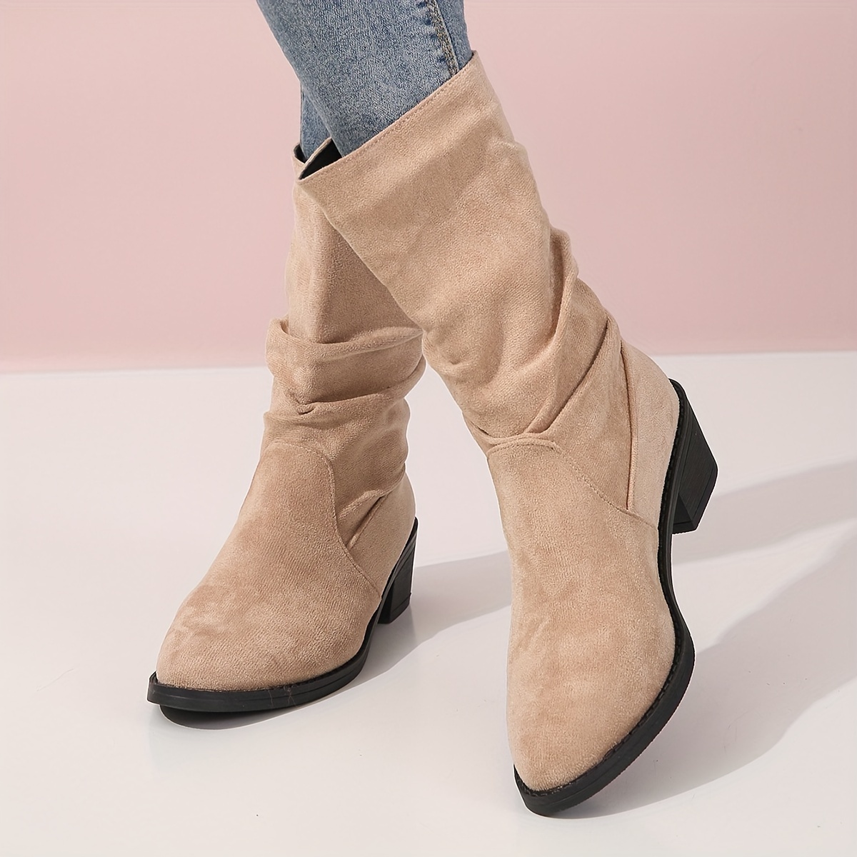 Botas de salto grosso de cor sólida para mulheres botas - Temu