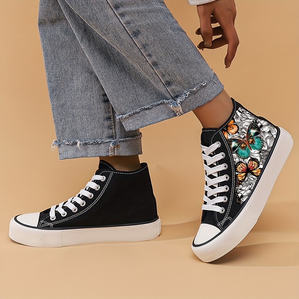 Women's High Top Butterfly Canvas Sneakers Stylish Platform - Temu