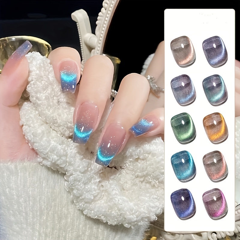 6 Colors Crystal Cat Eye Gel Nail Polish Magnetic Glitter - Temu