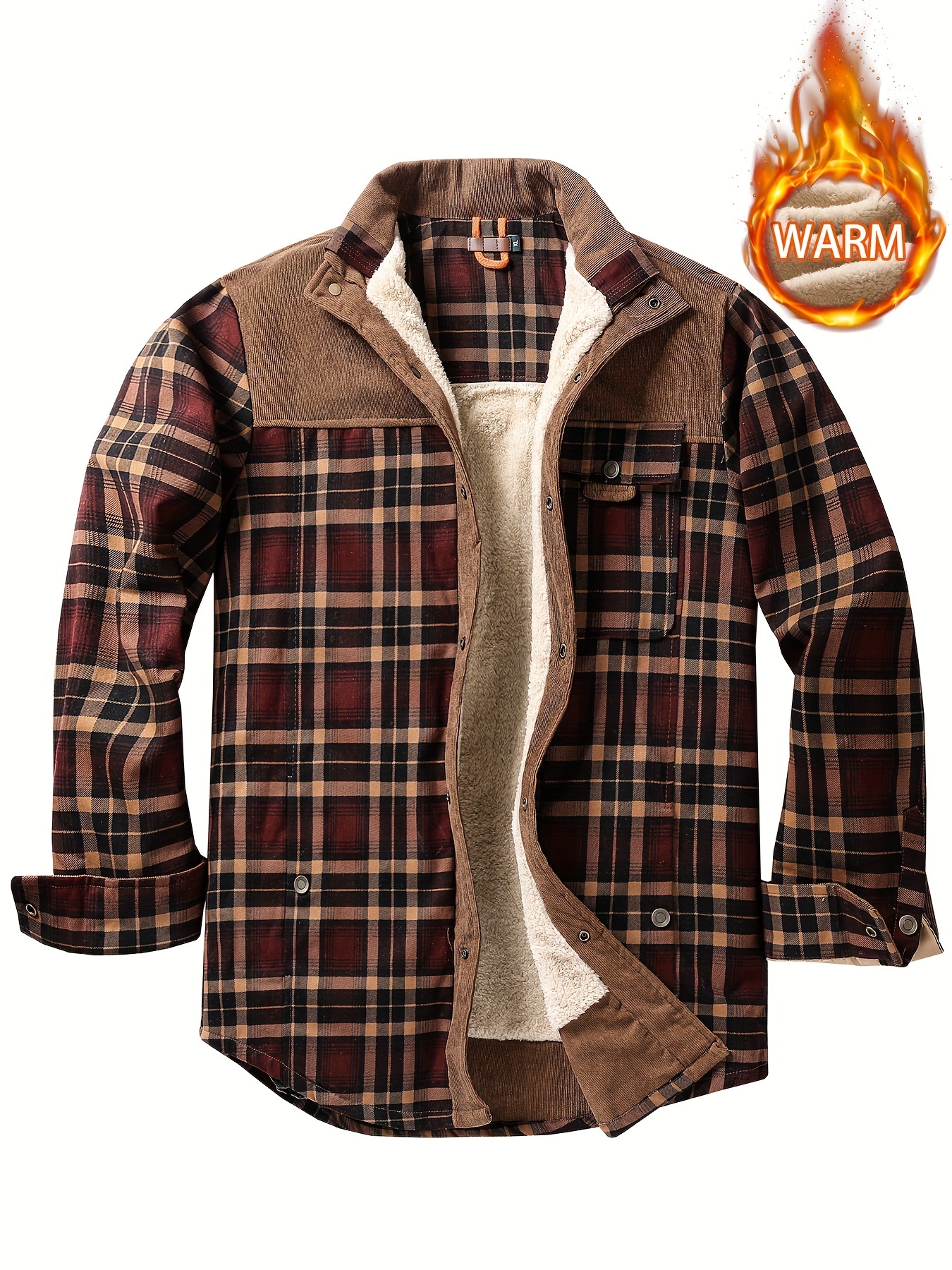 Mens Sherpa Fleece Lined Plaid Flannel Shirts Jackets Casual Thermal Button  Up Jackets Winter Warm Work Coat Plush Outwear