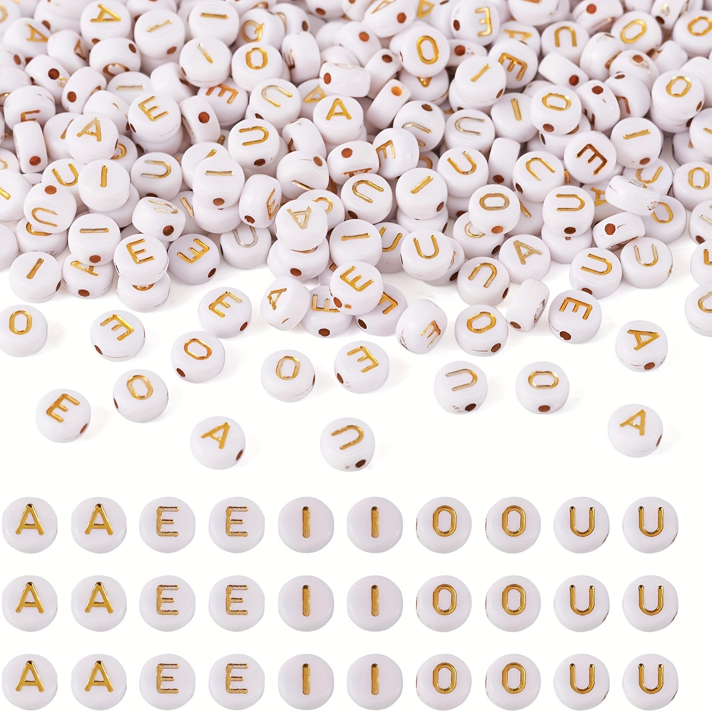Acrylic Number Beads, Opaque White and Gold, Double-Sided Flat Round,  4x7mm, about 500pcs per pack