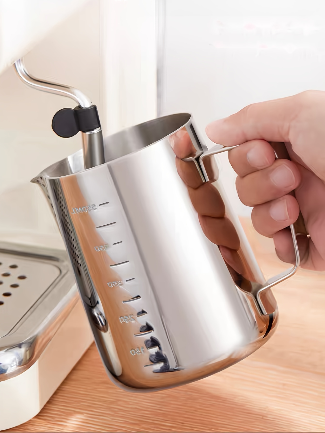 stainless steel   cup with measurement marks large capacity milk frothing pitcher for latte art cappuccino and iced tea   in 350ml 600ml 900ml details 4