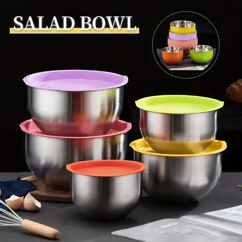 Mixing Bowl With Lid Set Of 5 Stainless Steel Nesting Salad Bowl Set For  Prepping Mixing And Serving For Kitchen Cooking Baking