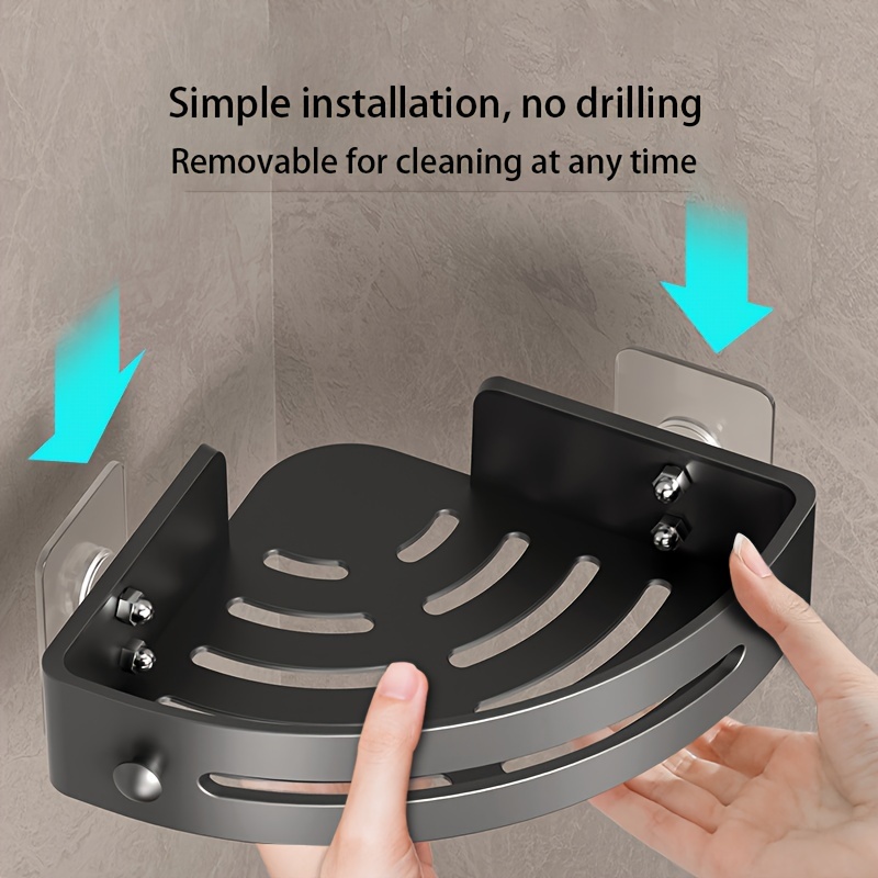 No-drill Adhesive Bathroom Shelf - Wall Mount Storage Organizer For  Bathroom, Kitchen, And Toilet - Black - Temu