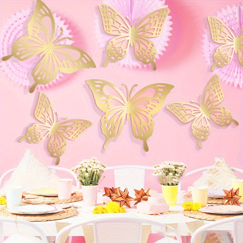 3D Butterfly Wall Stickers, 24pcs Gold Butterflies, Butterfly Wall Decor,  Butterfly Decor, Butterfly Party Decorations, Butterfly Decorations for