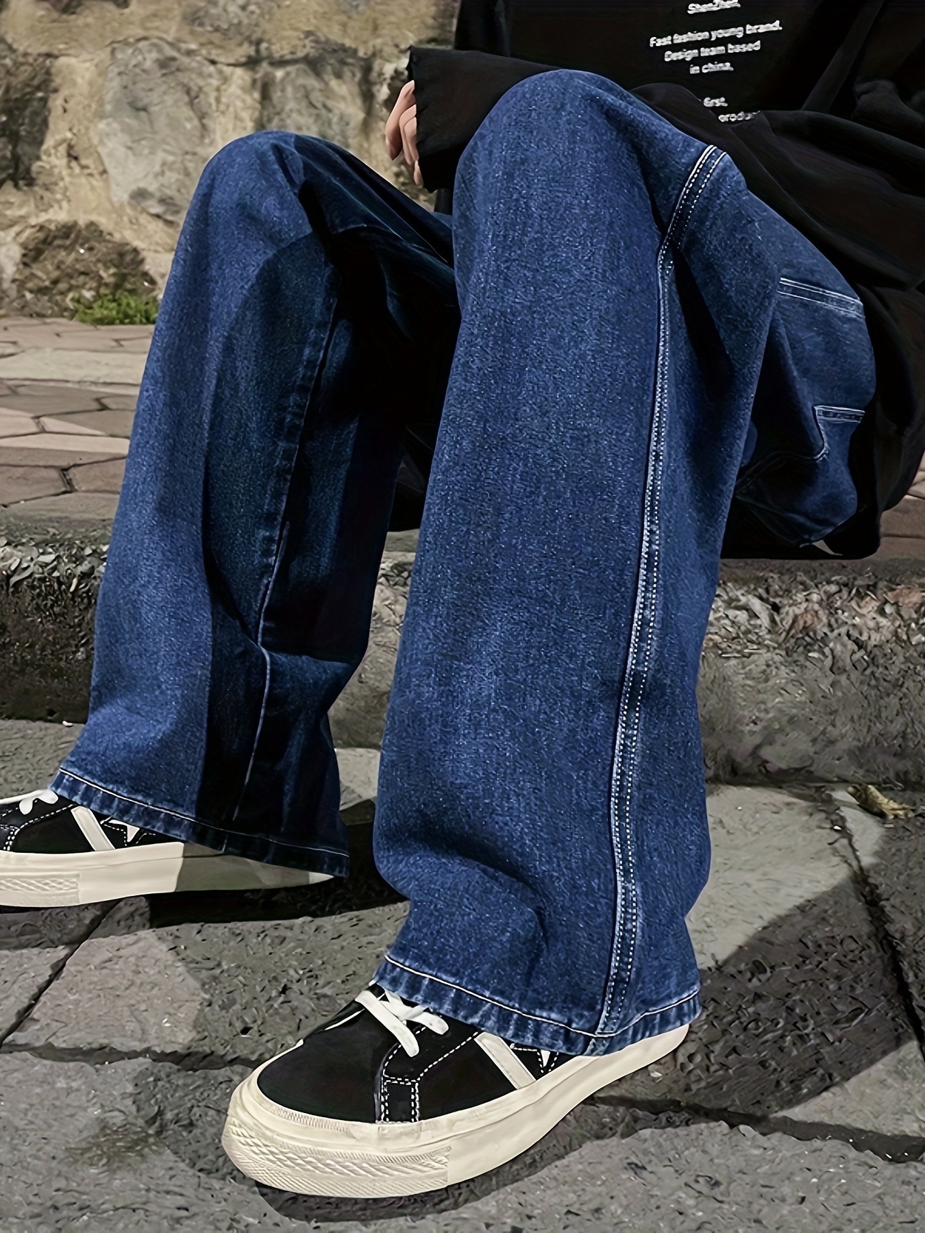 Temu Germany Stilvolle Outdoor-Aktivitäten Jeans Und Stadtspaziergänge, Straßenhängen Taschen, Atmungsaktive Mit Bequeme Herren Lässige Für Denim-Hosen Solide -