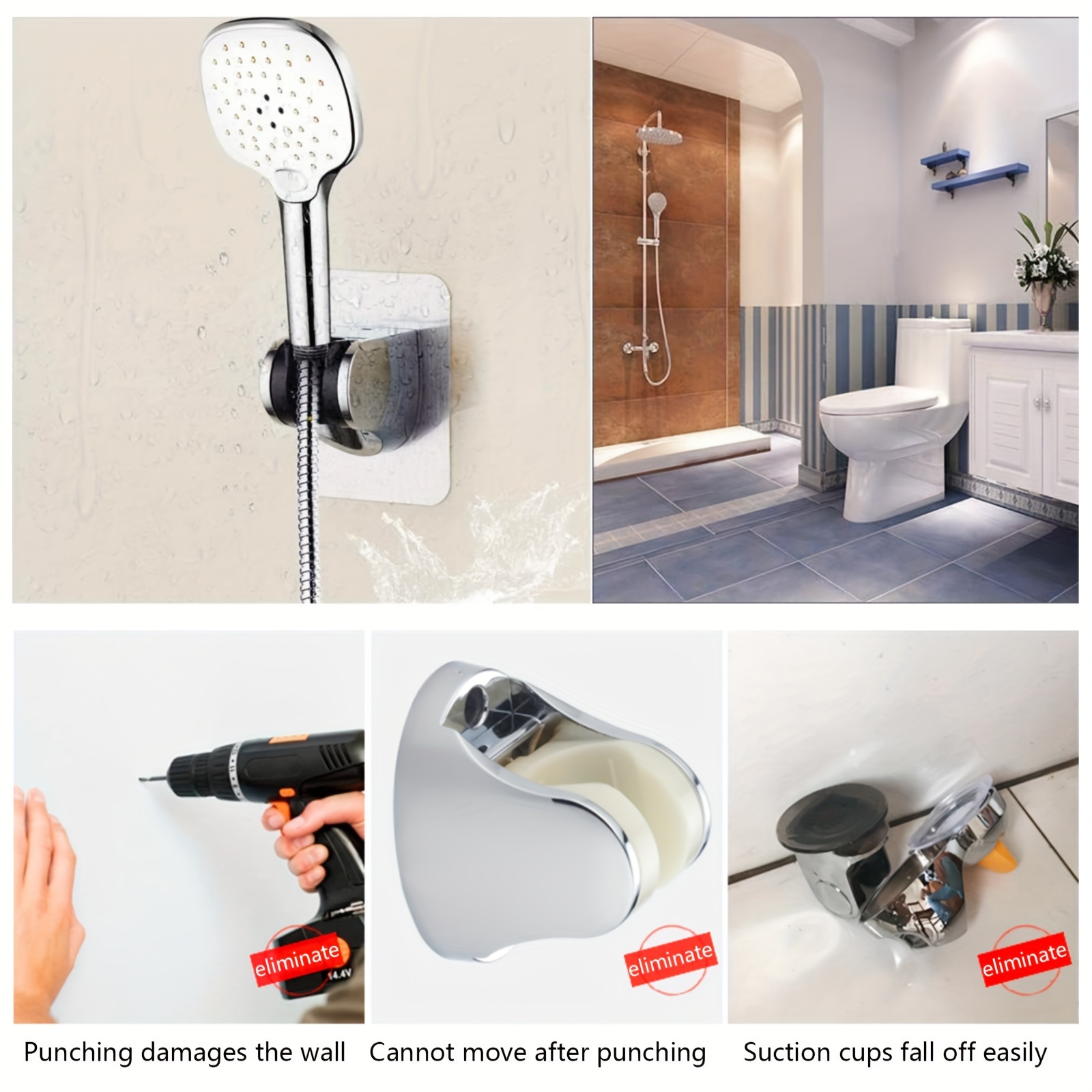 Self Adhesive Shower Head Holder Wall Punch Free Bracket Bathroom  Accessories