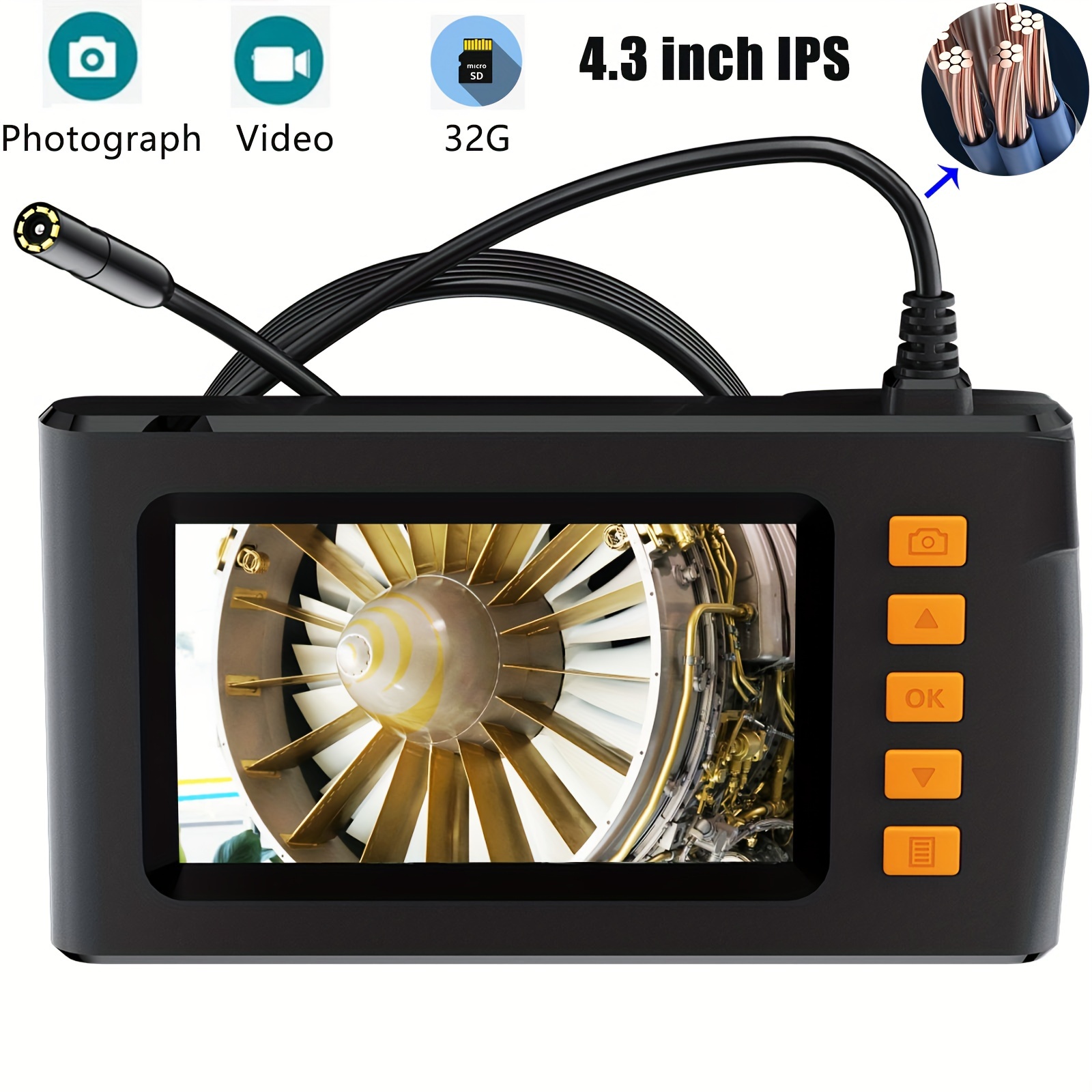  Industrial Endoscope, 1080P HD Digital Borescope Inspection  Camera with 8mm IP67 Waterproof Camera, Sewer Camera with 2.8 IPS Screen,  16.5FT Semi-Rigid Cable. : Industrial & Scientific