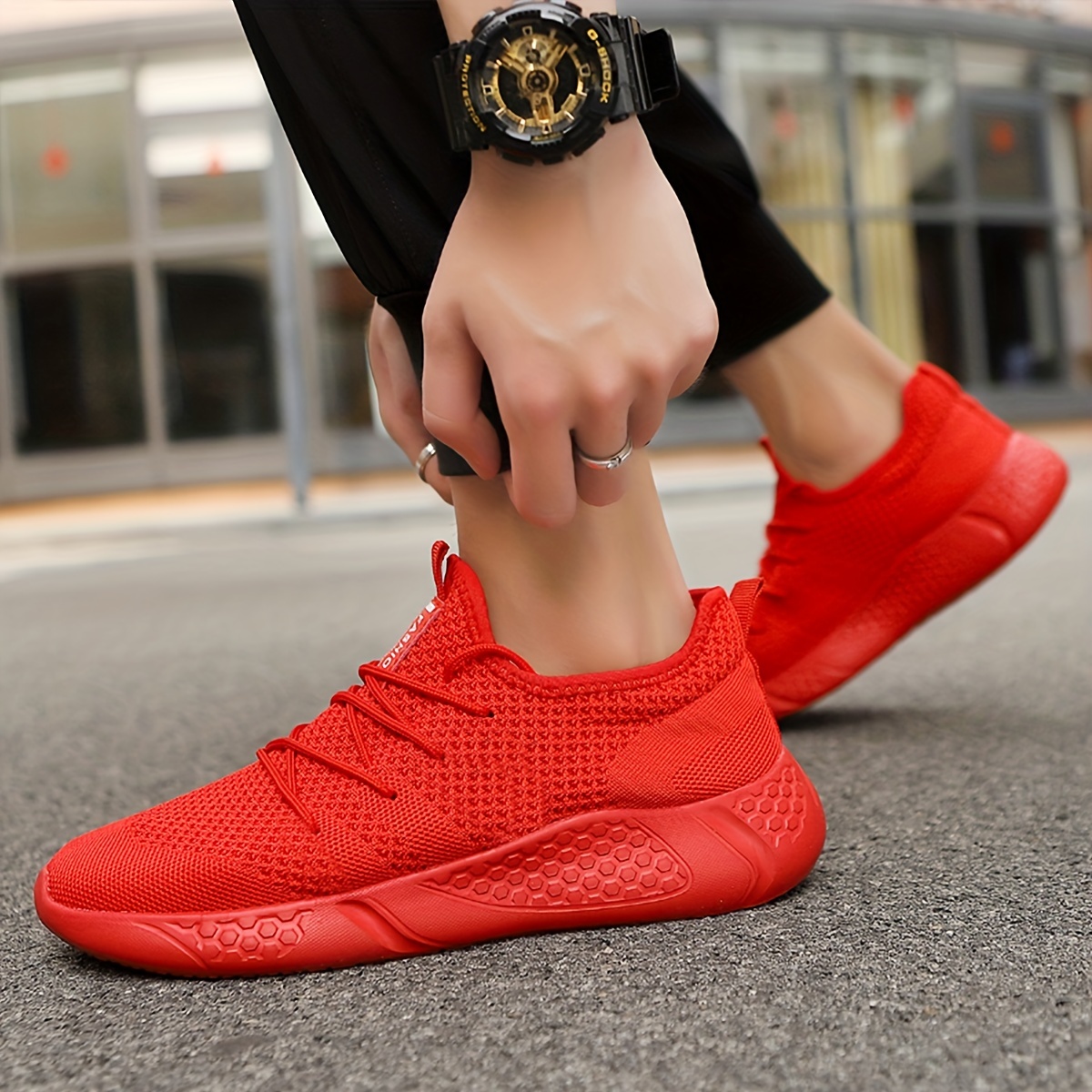 Mens red hot sale athletic shoes