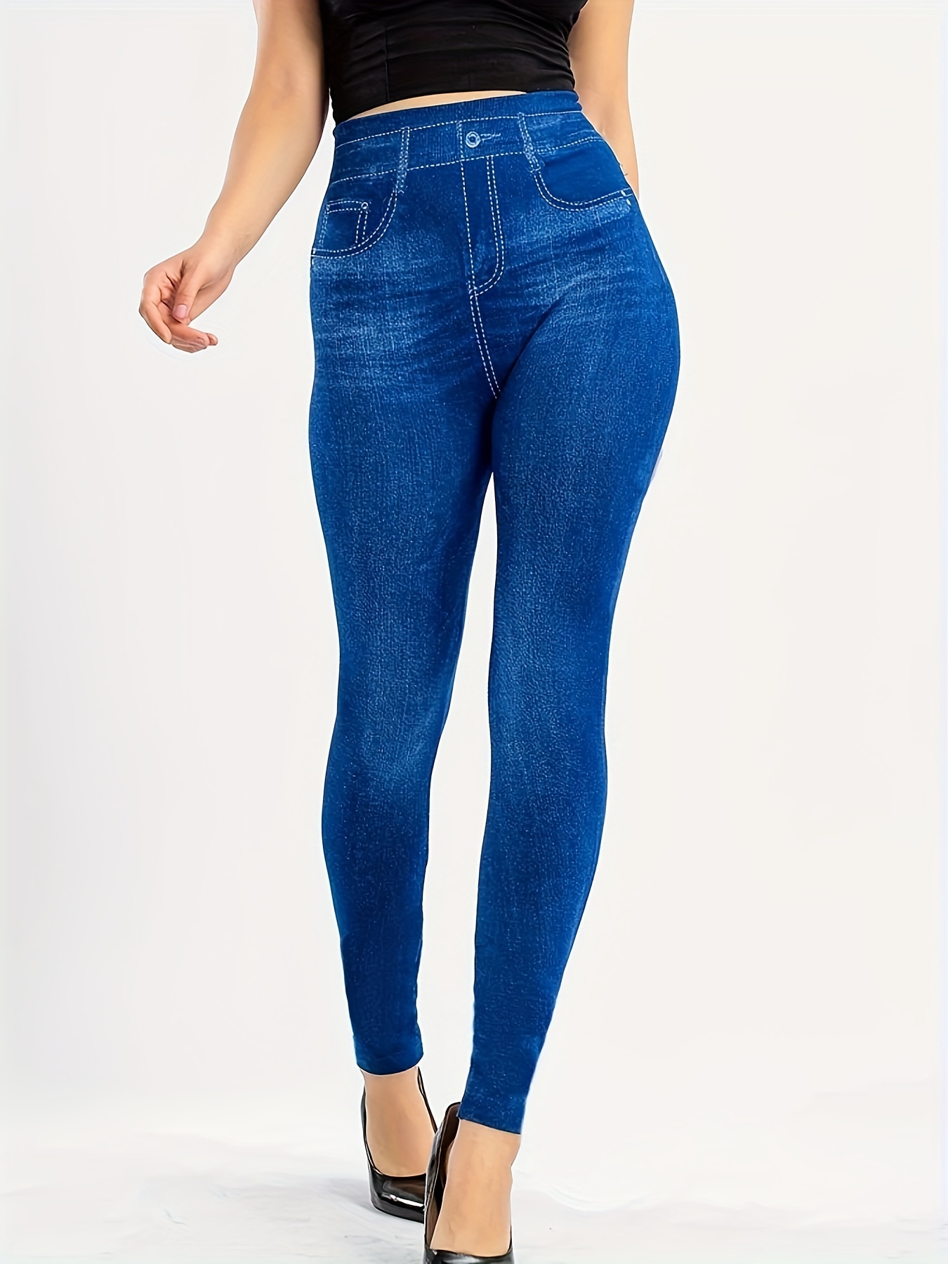 Ladies Denim Look Slim Skinny Jeans Stretchy Pants Leggings Jeggings  Fashion New