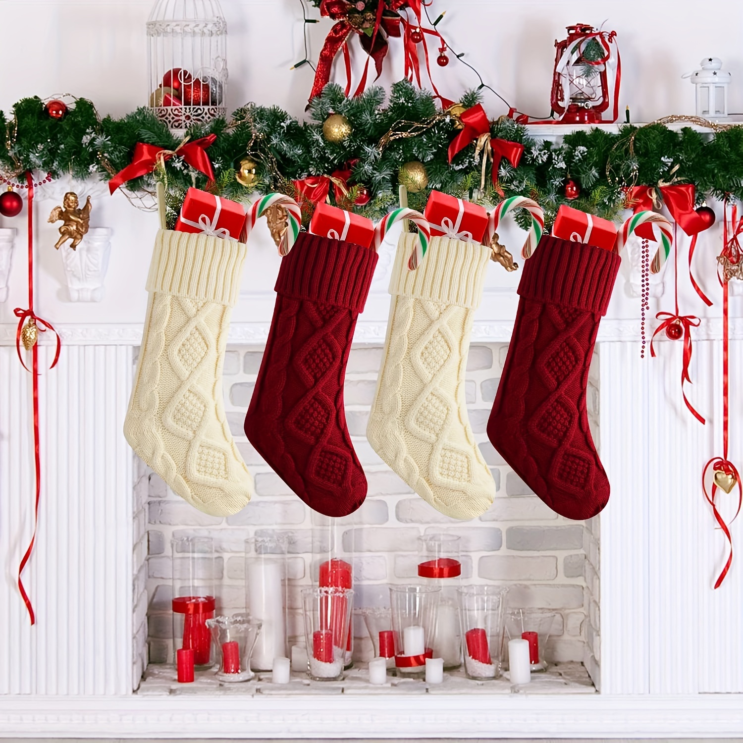 Christmas Holiday Set Hand knitted Christmas Stocking Set - Temu