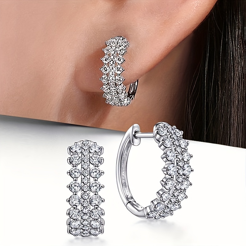 Silver Zircon Twinkling Hoop Earrings