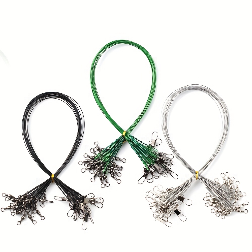 10 Pieces/Set 50CM Carbon Steel 50CM Heavy Duty Portable Anti Bite Fishing  Wire with Swivel Fish Line Leash Professional Beginner Cord Saltwater Green