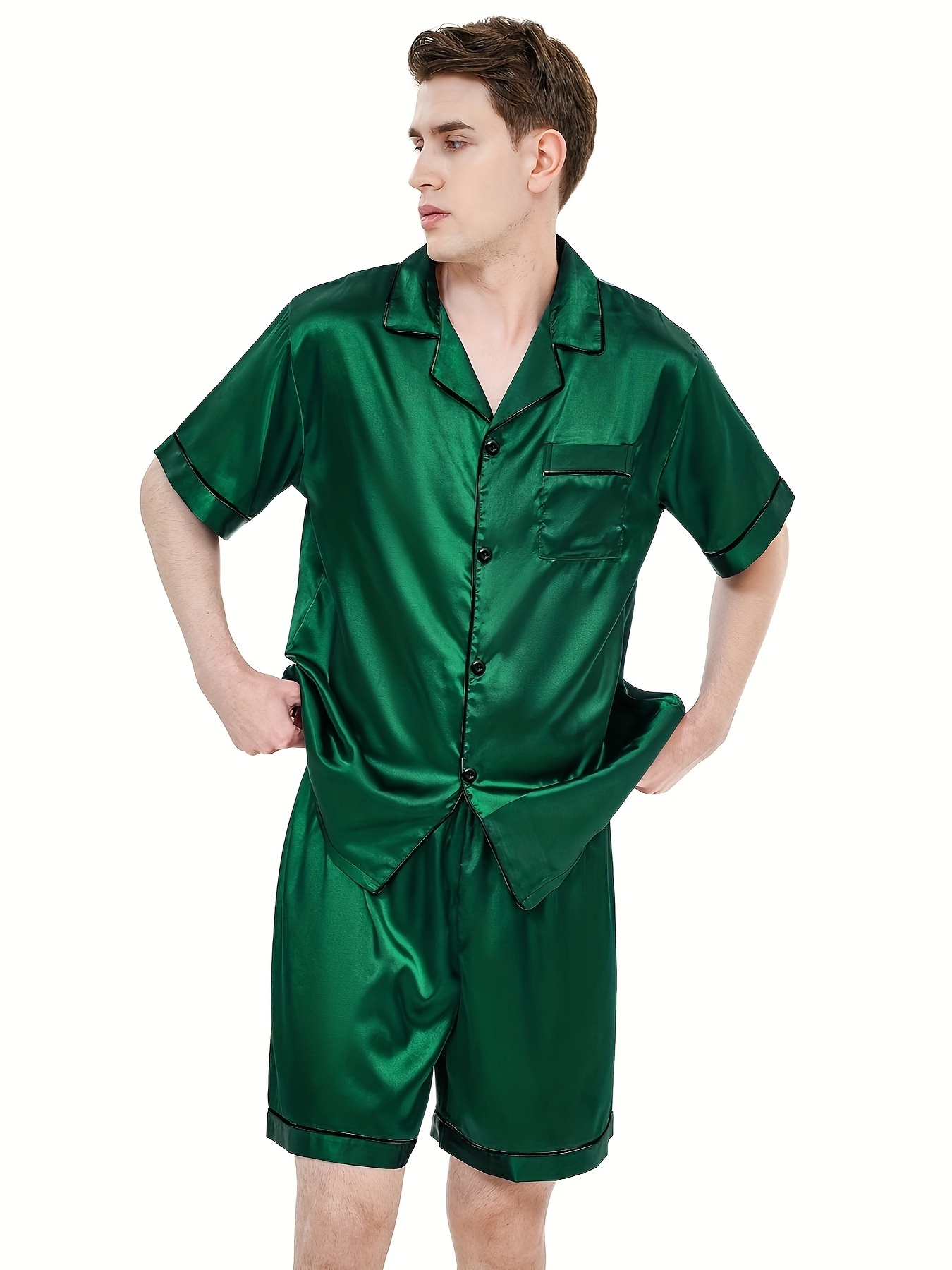 Men's Ice Silk Pajamas Set Summer Casual Thin Short sleeved - Temu