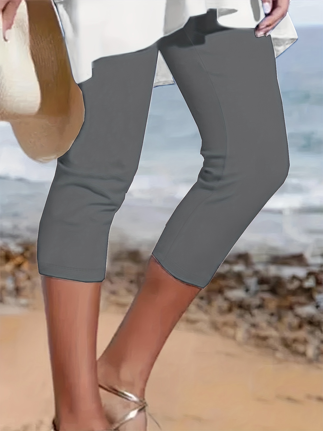 Plus Size Sports Capri Pants Women's Plus Solid Elastic - Temu United  Kingdom