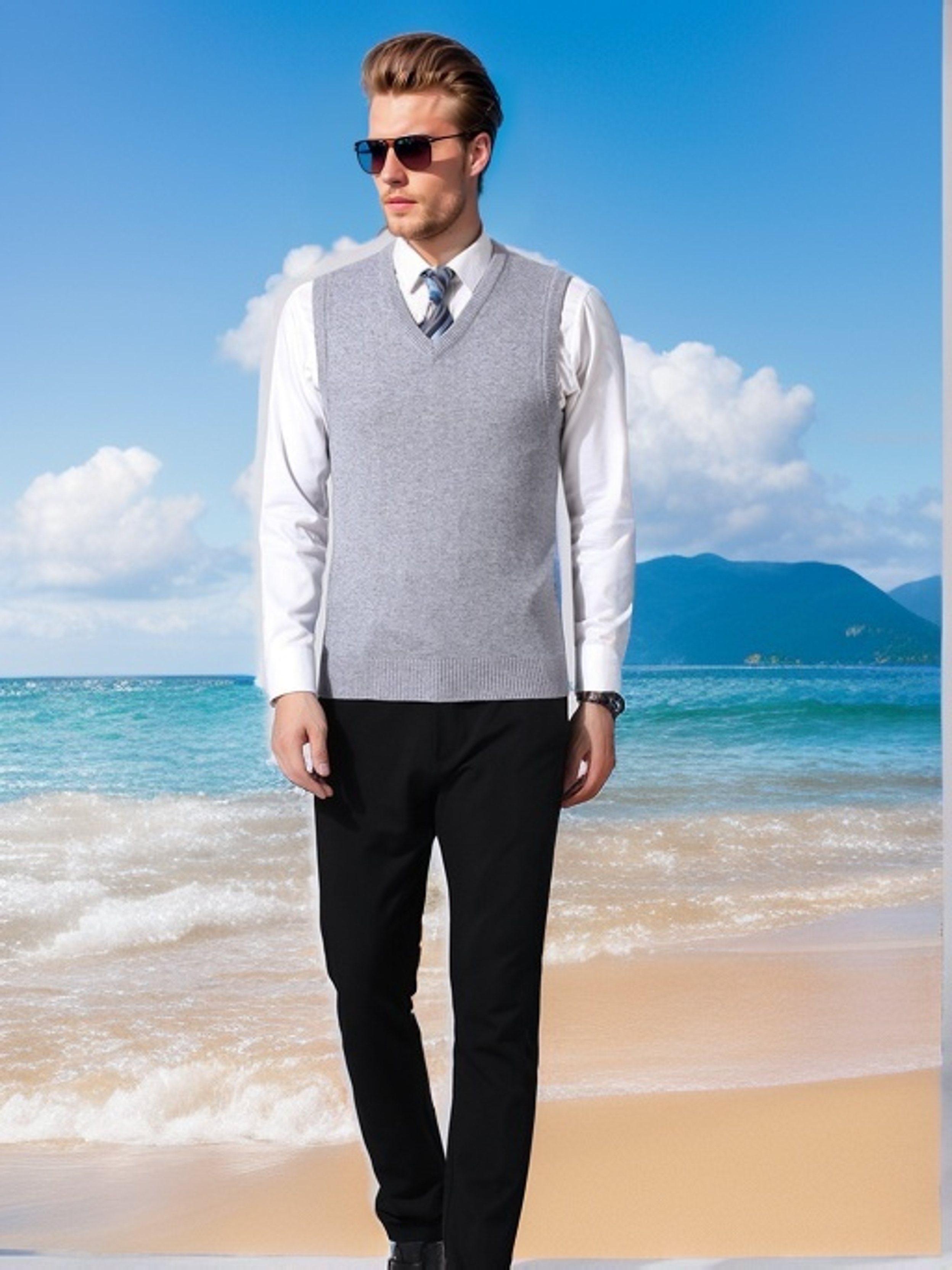 Men's V Neck Sweater Vest Pullover Solid Color Sleeveless - Temu Canada