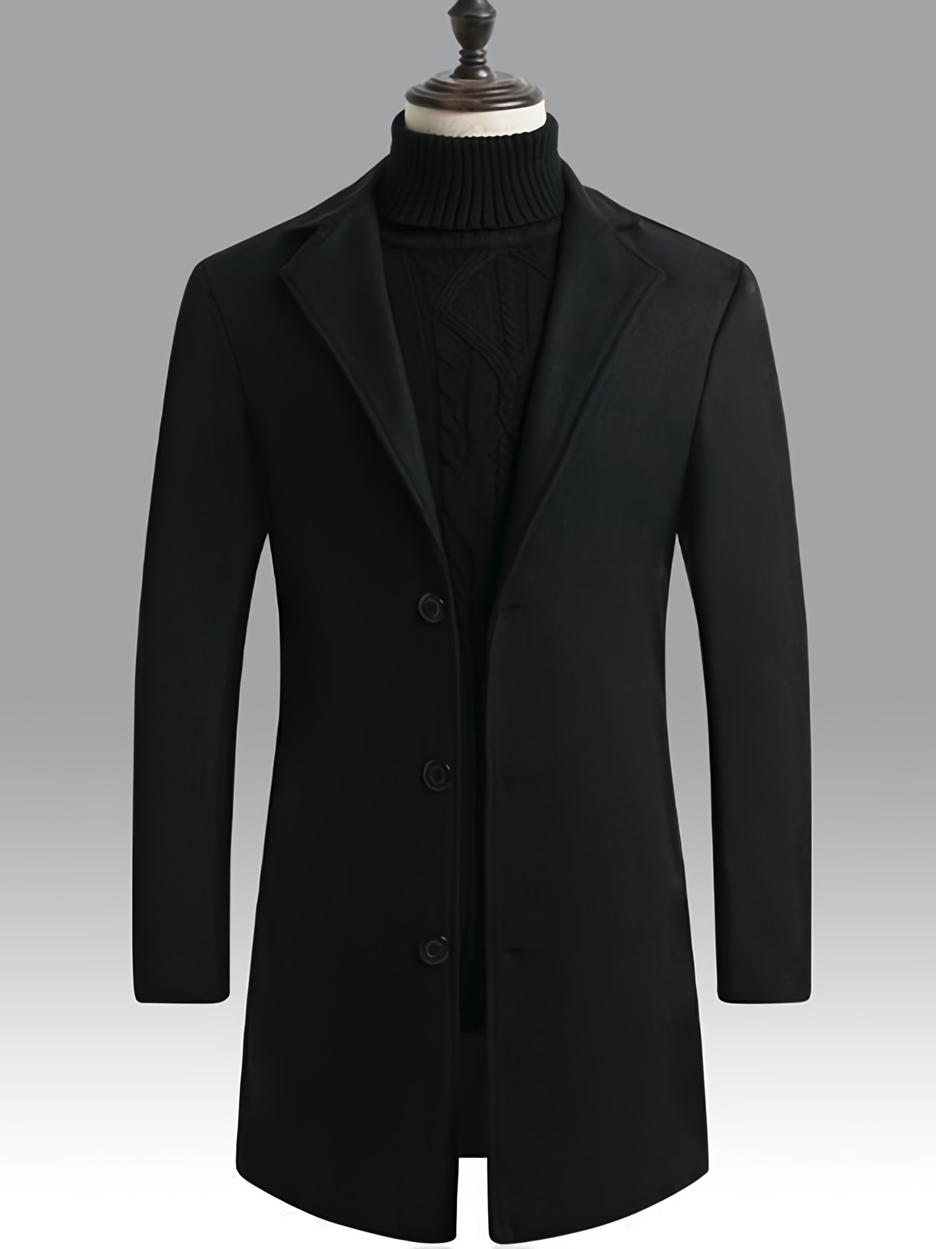 Non-Stretch Stylish Lapel Neck Coat, Men's Solid Pocket Classic Collar Outfits Coat for Winter,Black,Temu