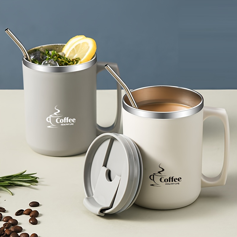 

304 Stainless Steel Insulated Coffee Mug With Handle And Lid, Perfect For Office, Outdoor, And Back-to-school Use - Valentine's Day Special
