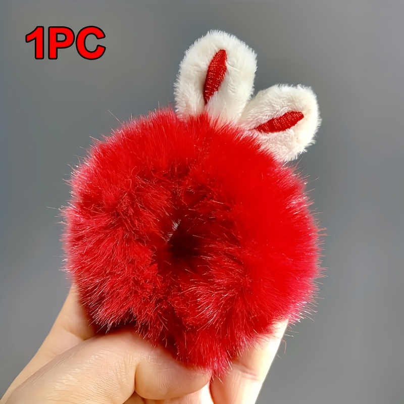 1/2/ Cute Plush Rabbit Ears Scrunchies Hair Ties Fluffy - Temu