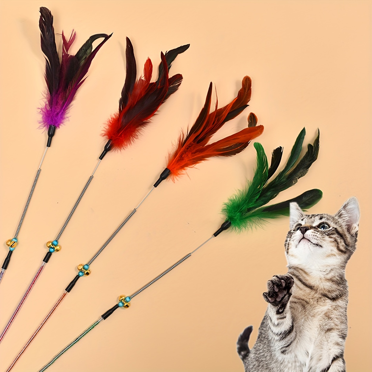 Cat Ball Toy Interactive Cat Feather Wand Chew Toy With - Temu