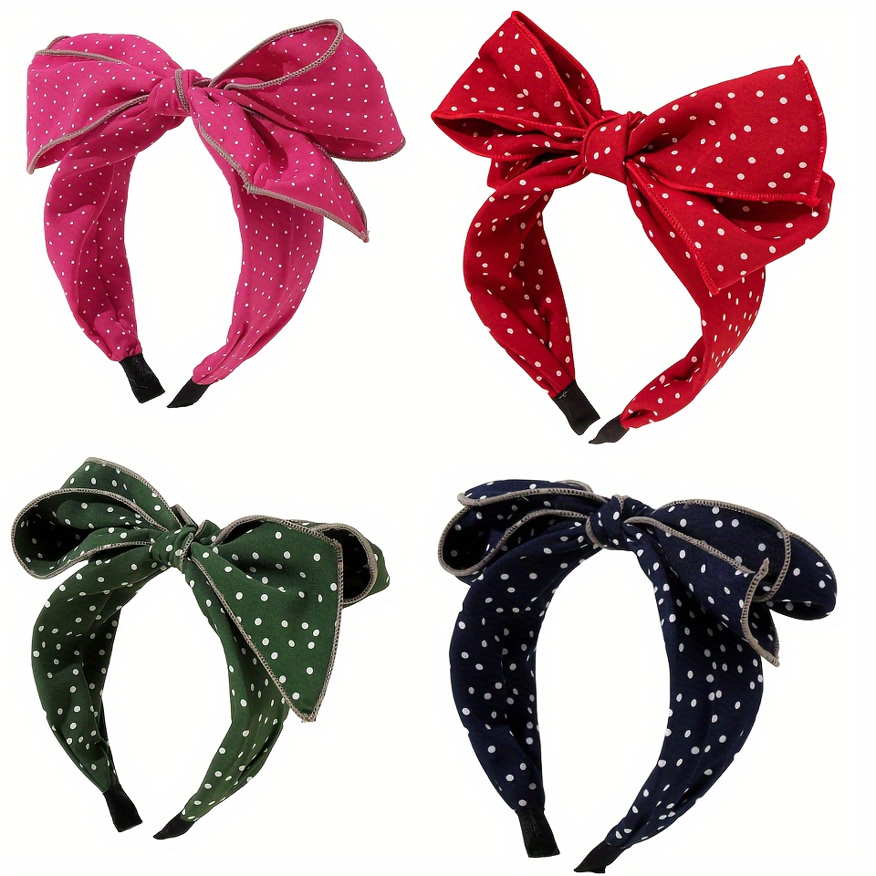 

Fabric Headbands For Women Non Slip Fashion Polka Dot Pattern Bow Decor Headband Knot Wide Headband