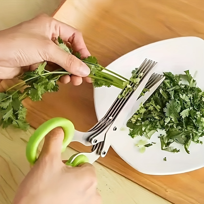 Multi-functional Stainless Steel 3/5 Layer Kitchen Scissors Pepper Shredded  Chopped Scallion Cutter Laver Cut Cooking Tool