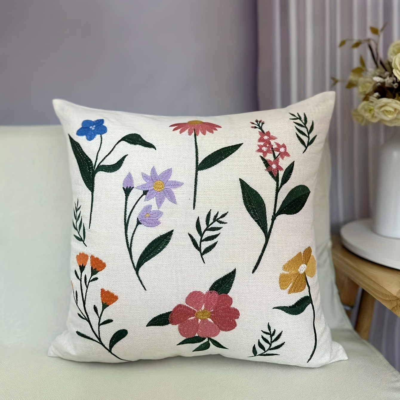 Farmhouse Tulip Throw Pillow Covers Soft Vintage Lace Cushion Case