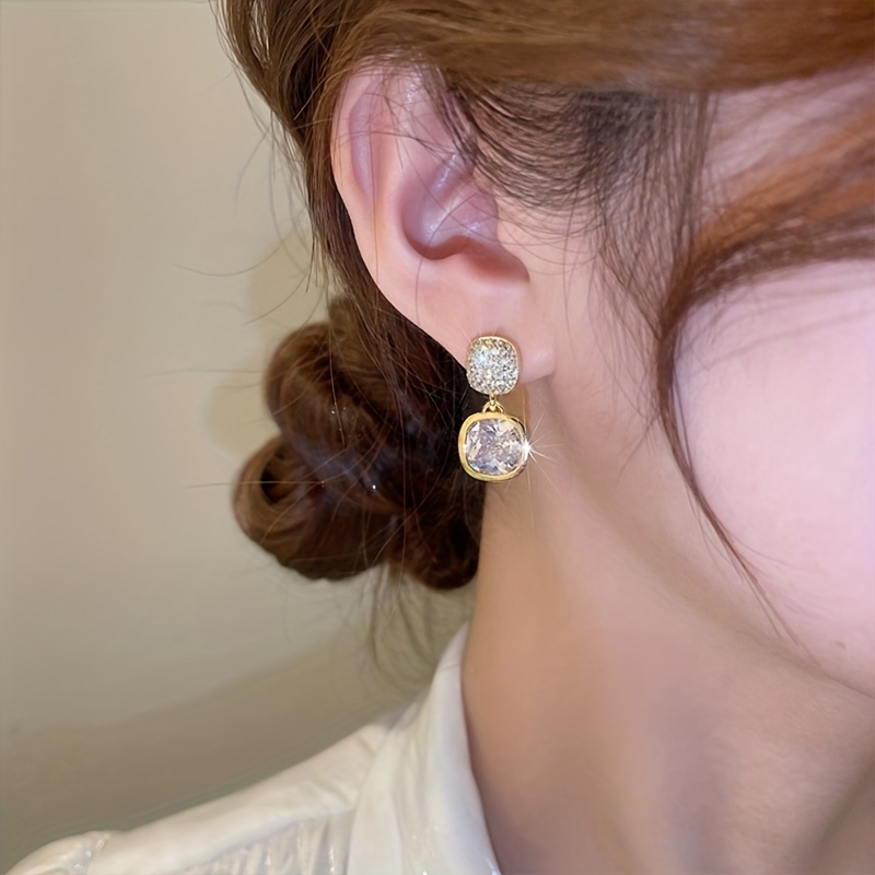 Geometric Square Rhinestone Crystal Stud Earrings for Women