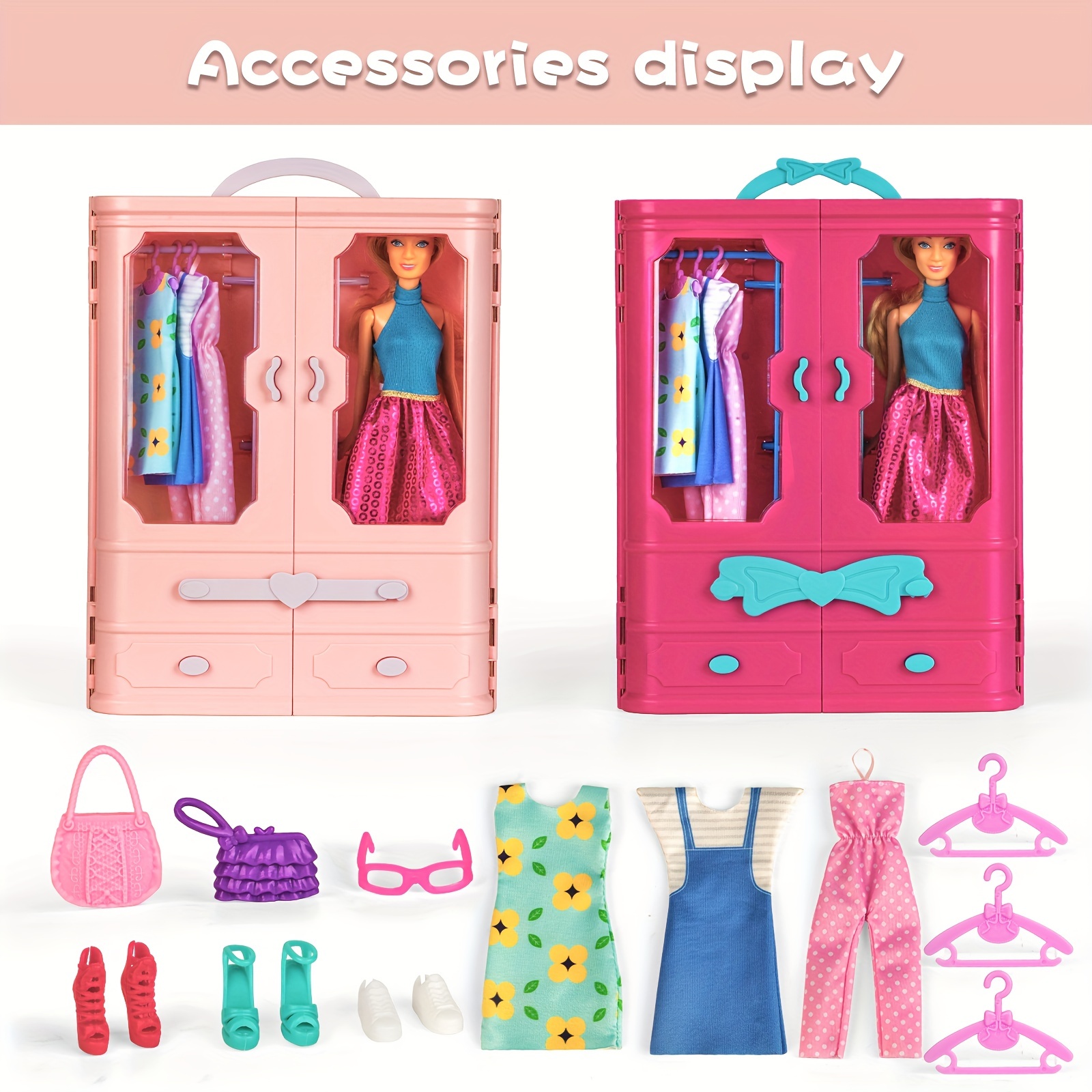 11.5 Inch Doll Furniture Doll Clothes Closet Wardrobe Toy, Three-door  Storage Cabinet for women Role Play Dollhouse Clothes Accessories Toy 