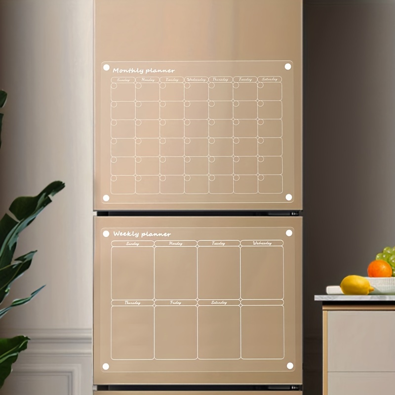 Cosyzone Magnetic Acrylic Calendar for Fridge,Clear Set of 2 Acrylic Planning Board, Reusable Planner Calendar Includes 8 Markers 6 Colors (16x12)