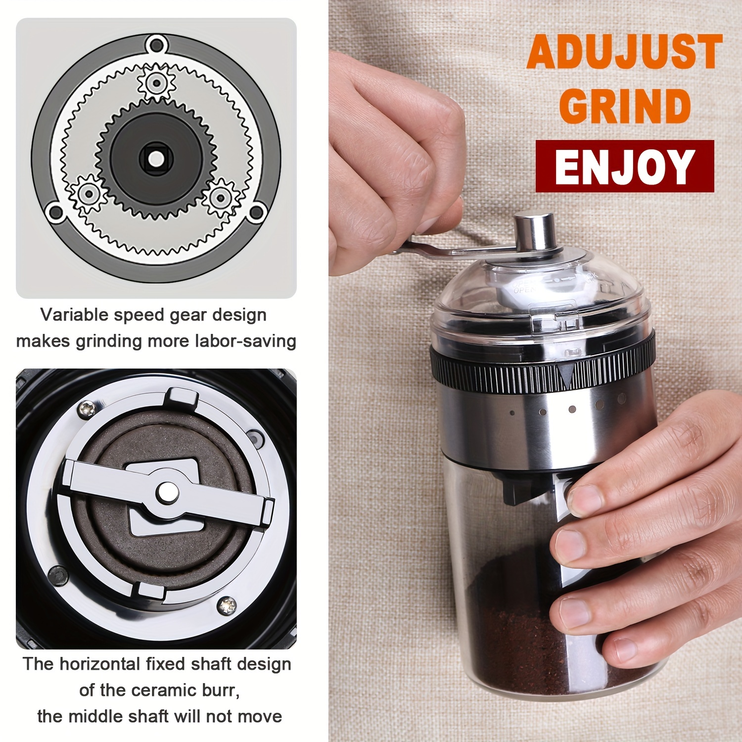  Coffee Mill Grinder - Manual Coffee Grinder with Adjustable  Gear Setting and Ceramic Conical Burr,Hand Mill Grinder for Home Use and  Travel : Home & Kitchen