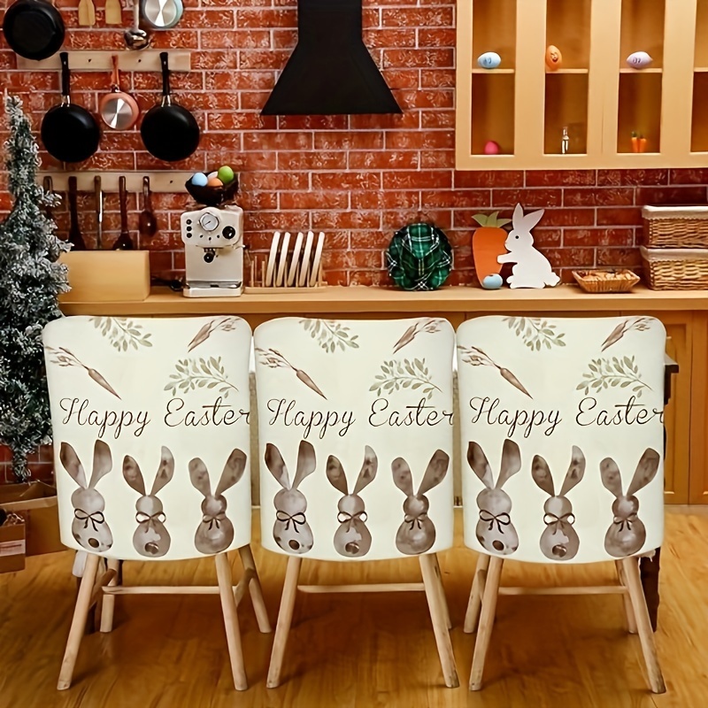 Easter Chair Back Covers Bunny Eggs Stretch Chair Slipcovers - Temu