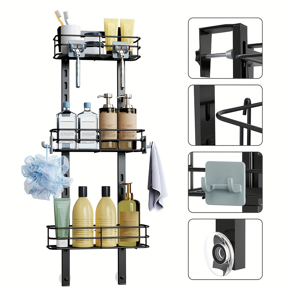 Three-layer Hanging Basket With Soap Holder, Silvery Bathroom Storage  Shelf, Height Adjustable Shower Supplies Organizer Basket, Bathroom  Accessories, Organizer Supplies - Temu
