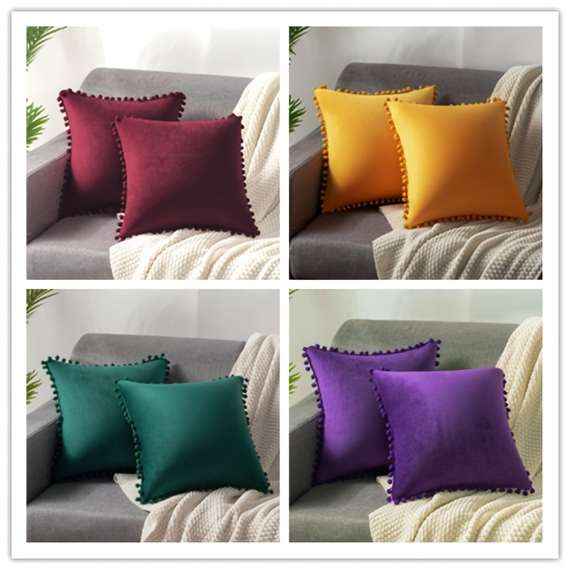 Lumbar Throw Pillow Covers With Pom poms For Couch Bed Soft - Temu