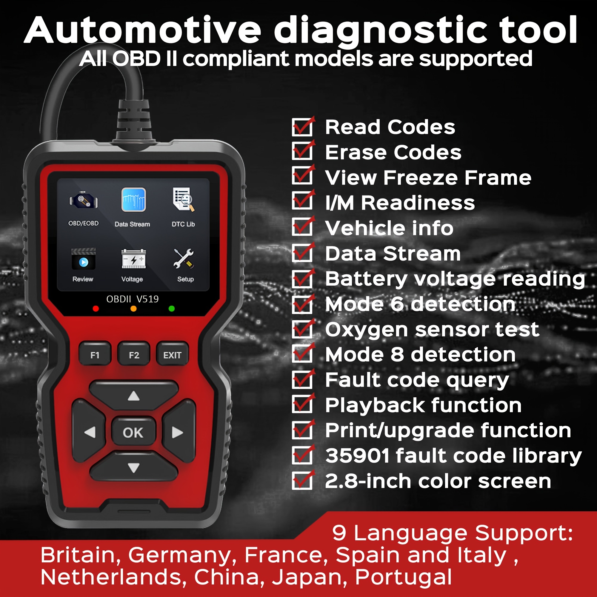 Check Car Engine OBD2 Scanner Live Data Stream EOBD Code Reader Diagnostic  Tool 723120297388