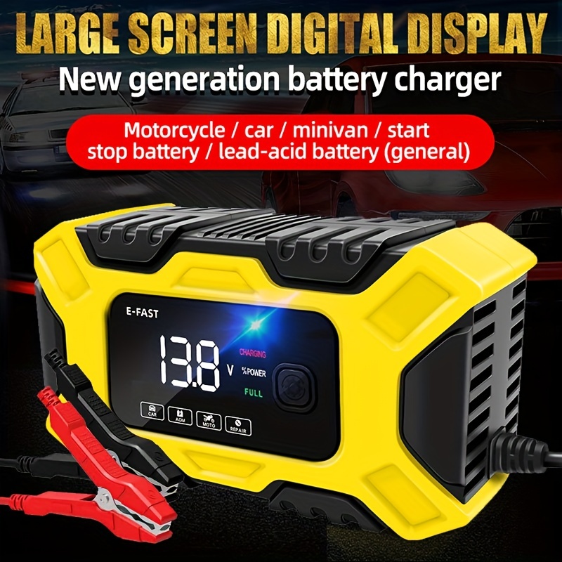 12v/2amp Car Battery Smart Charger With Lcd Display Lead - Temu