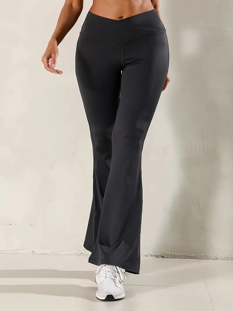 Solid Color Fitness Sports Flared Pants High Waist Bell - Temu