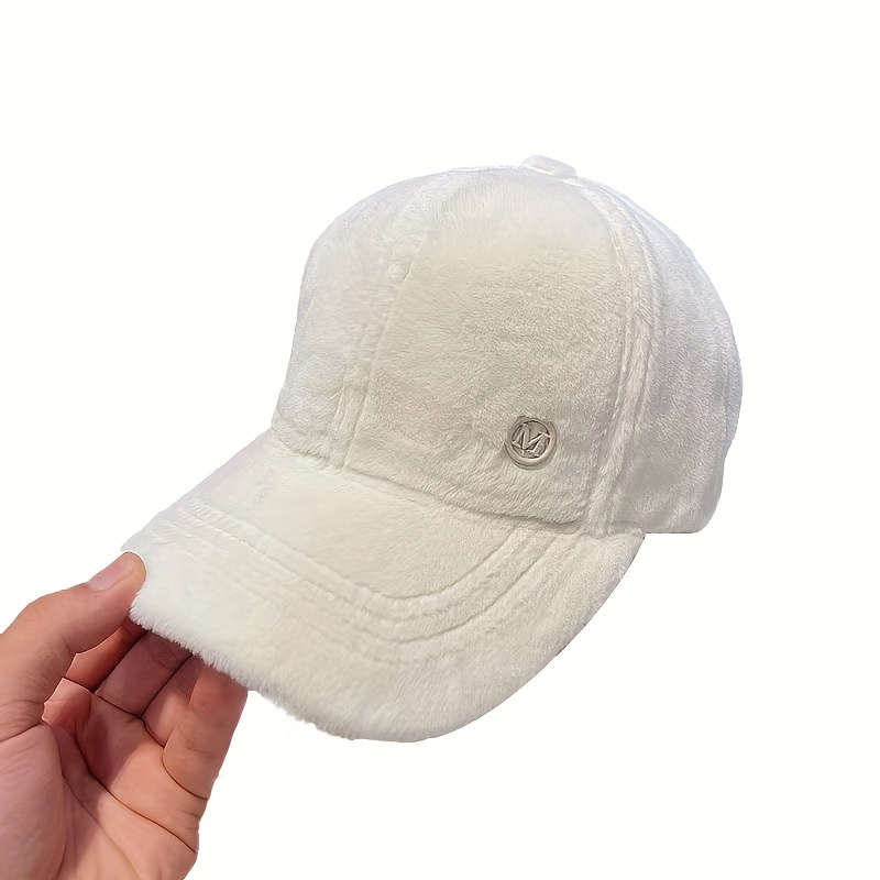 Solid Color Plush Baseball Cap Thickened Coldproof Warm Dad Hat Adjustable  Golf Sun Hats For Women Girls Autumn & Winter