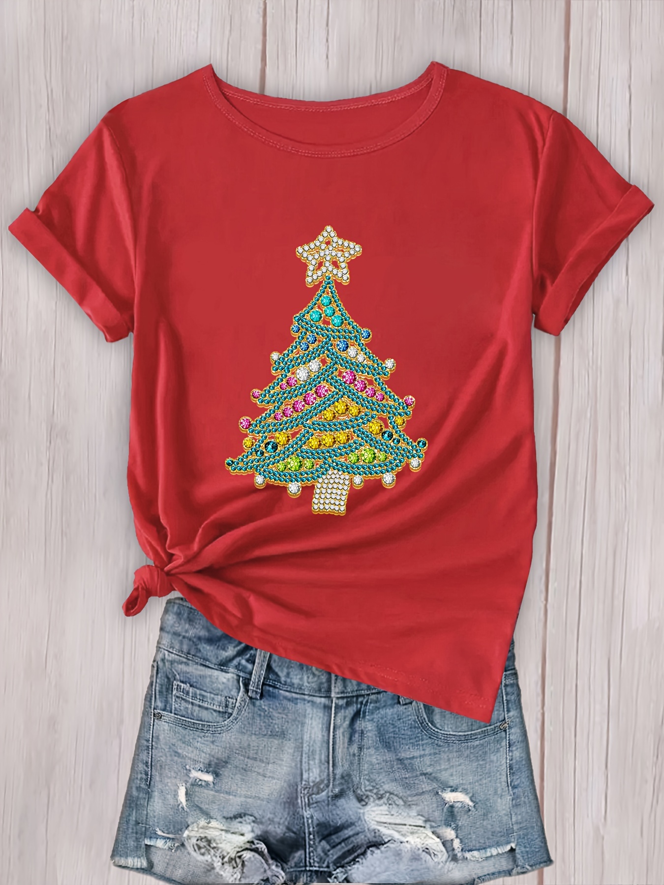 Camiseta Deportiva Con Estampado De Árbol De Navidad, Top Casual De Cuello  Redondo De Manga Corta, Ropa Deportiva Para Mujer - Temu