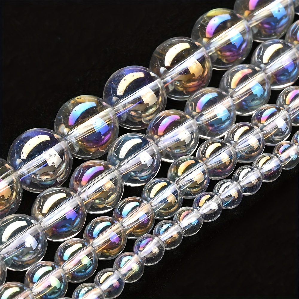 4/6/8/10mm AB Color Clear Shiny Glass Beads, Round Smooth Loose Spacer  Beads For Jewelry Making, DIY Bracelet Necklace Accessories