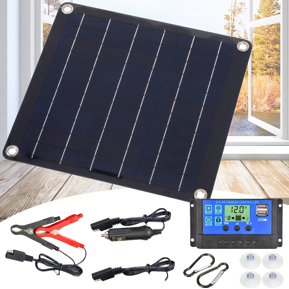 SUNER POWER Cargador y mantenimiento de goteo de batería solar impermeable  de 12 V, panel solar de 10 vatios, controlador de carga solar MPPT
