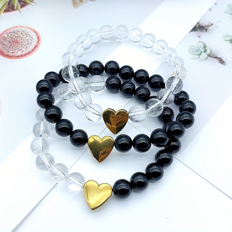 Stretch Glass Beaded Bracelet Magnetic Heart Shape Pendant - Temu