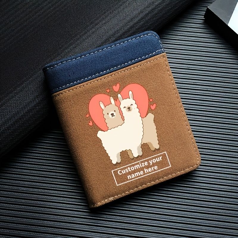 Personalized Customized Valentine's Day Gift Men's Short Wallet Cartoon Animal  Love Pattern Print Canvas Color Contrast Pu Leather Student Small Splice  Color Contrast Wallet Can Add Names Or Other Logos - Clothing,