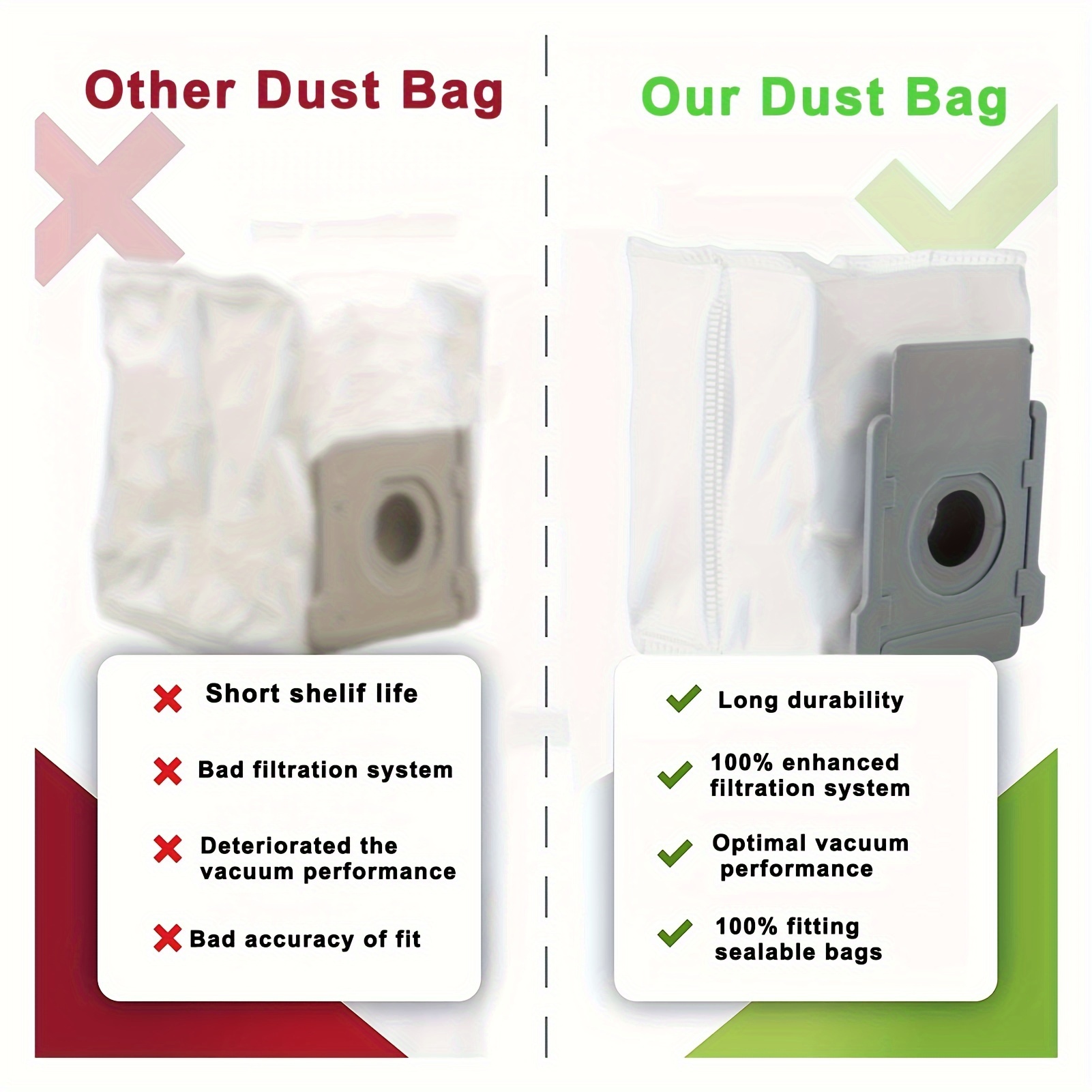 10 Pack Vacuum Bags Compatible For IRobot I1+ I3+ I4+ I5+ I6+ I8+ J6+ J7+  J8+ I7+ S9+ I & S & J Series Vacuum Clean Base Replacement Parts Dust Bag