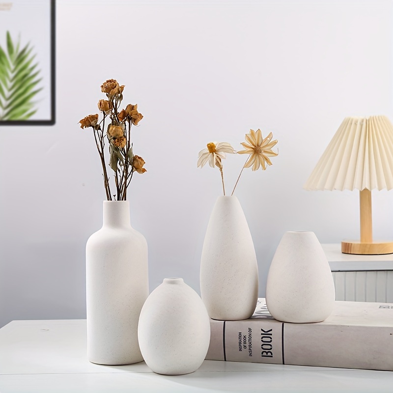 1pc/4pcs Minimalist Ceramic Vase - Pure White Striped Flower Vase, For Home  Decoration And Dining Table Stand - Perfect For Fireplace, gardening, Bedr